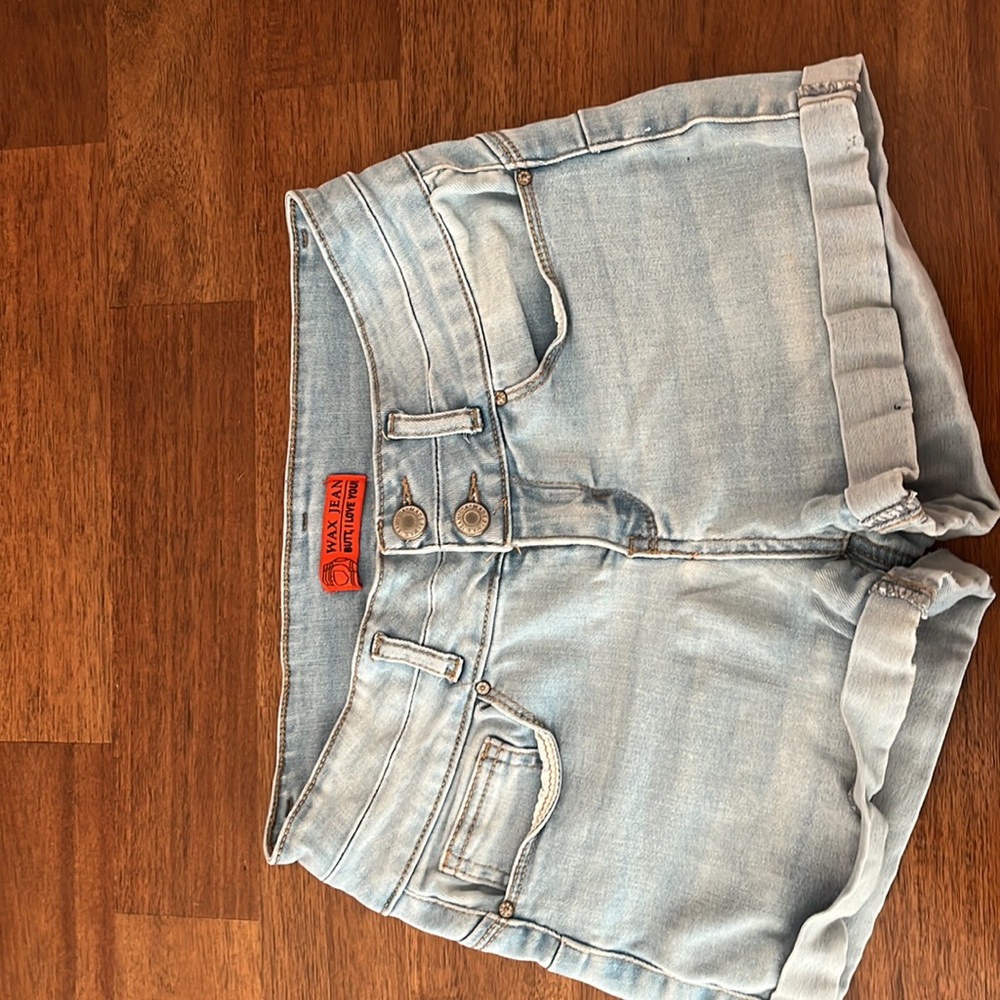 Light wash high rise jean shorts
